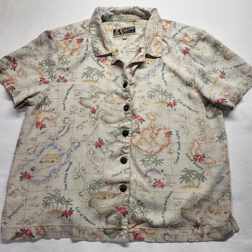 La Cabana Hawaiian Shirt Womens LG Floral Tropical Button Front Rayon Top
